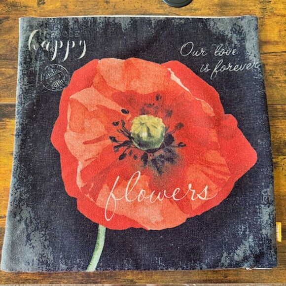 Tapestry Poppy Flower Throw Pillow Cover 17.5X17.5 Square w/Zipper Floral Love - Picture 1 of 12